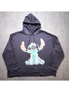 Authentic Disney Stich Adult Size XXL Navy Big Graphic Hoodie, Hooded Sweater